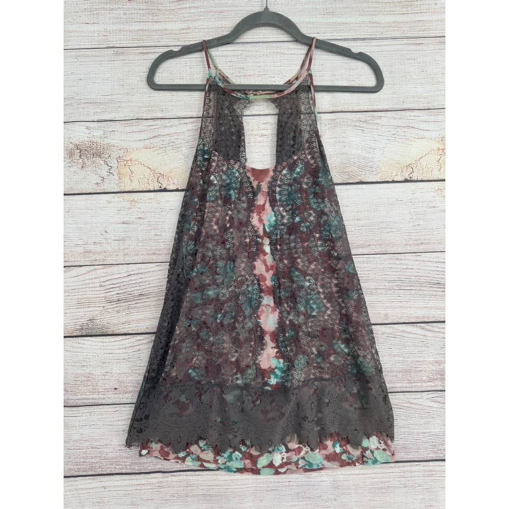 Postmark Tank Top Women M Grey‎ Floral Lace Overlay Halter Boho Anthropologie